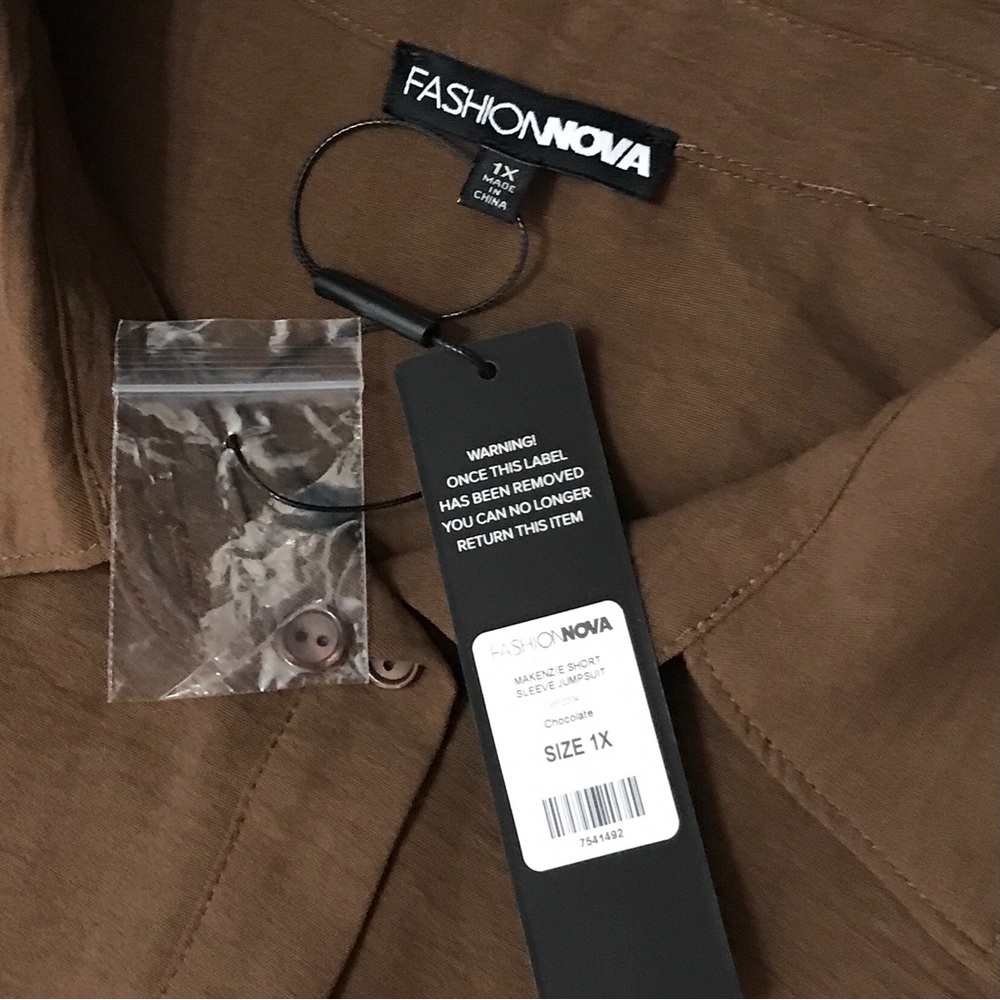 Fashion Nova Wide Leg Jumpsuit Short Sleeve Chocolate Brown Size 1X - Picture 7 of 16